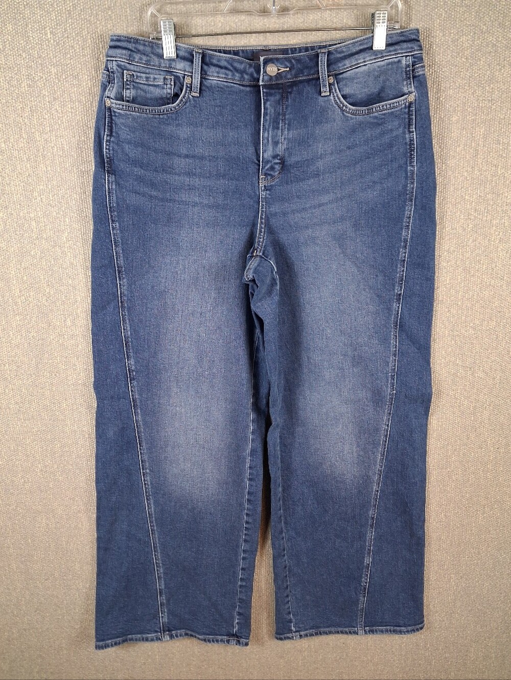 NYDJ Teresa Wide Leg Jeans Size 12 Blue Contoured Seams High Rise Medium Wash